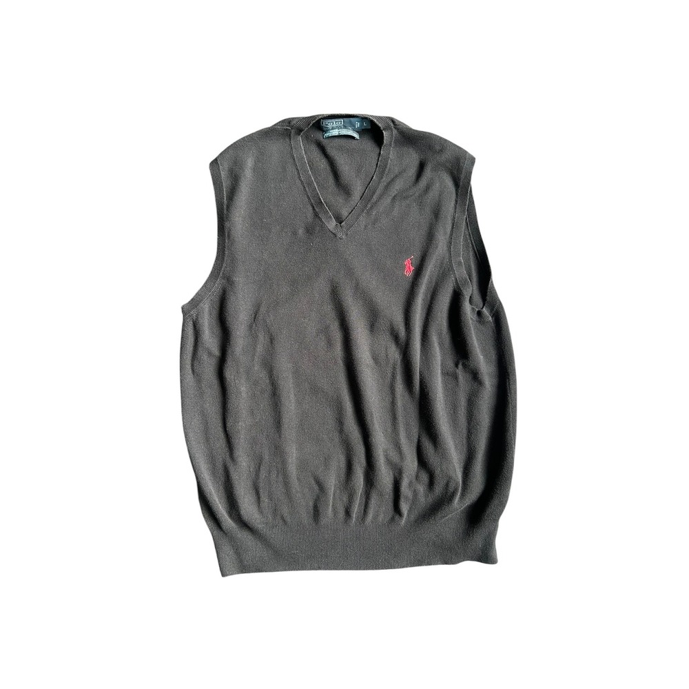 Polo Ralph Lauren V-Neck Sweater Vest Black Pima Cotton Men's Large